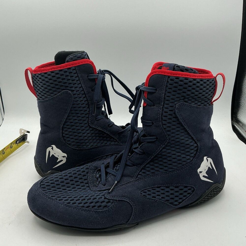 Venum Elite Boxing Shoes Navy Red Mesh High Top Men’s Size 10 EUR 43 MMA UFC